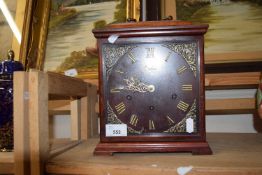 Square mantel clock with gilt effect finish to dial, gilt Roman numerals and metal ware hands