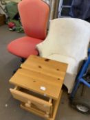 Mixed Lot: Pine bedside cabinet, revolving desk chair and a Lloyd Loom style chair (3)