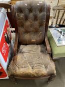 Victorian leather upholstered side or nursing chair - for restoration