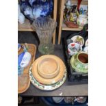 Glass vase, two wooden bowls and a collectors plate (4)