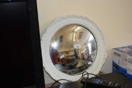 Convex circular wall mirror in white finish frame