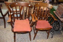 Pair of slat back kitchen carver chairs