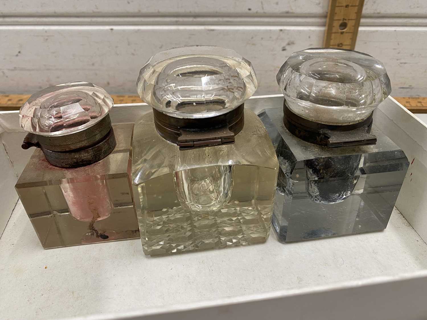 Three vintage ink wells