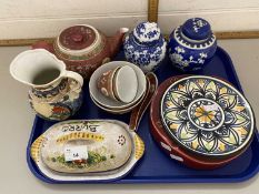 Tray of various assorted 20th Century Oriental ceramics and a champagne ashtray and other items