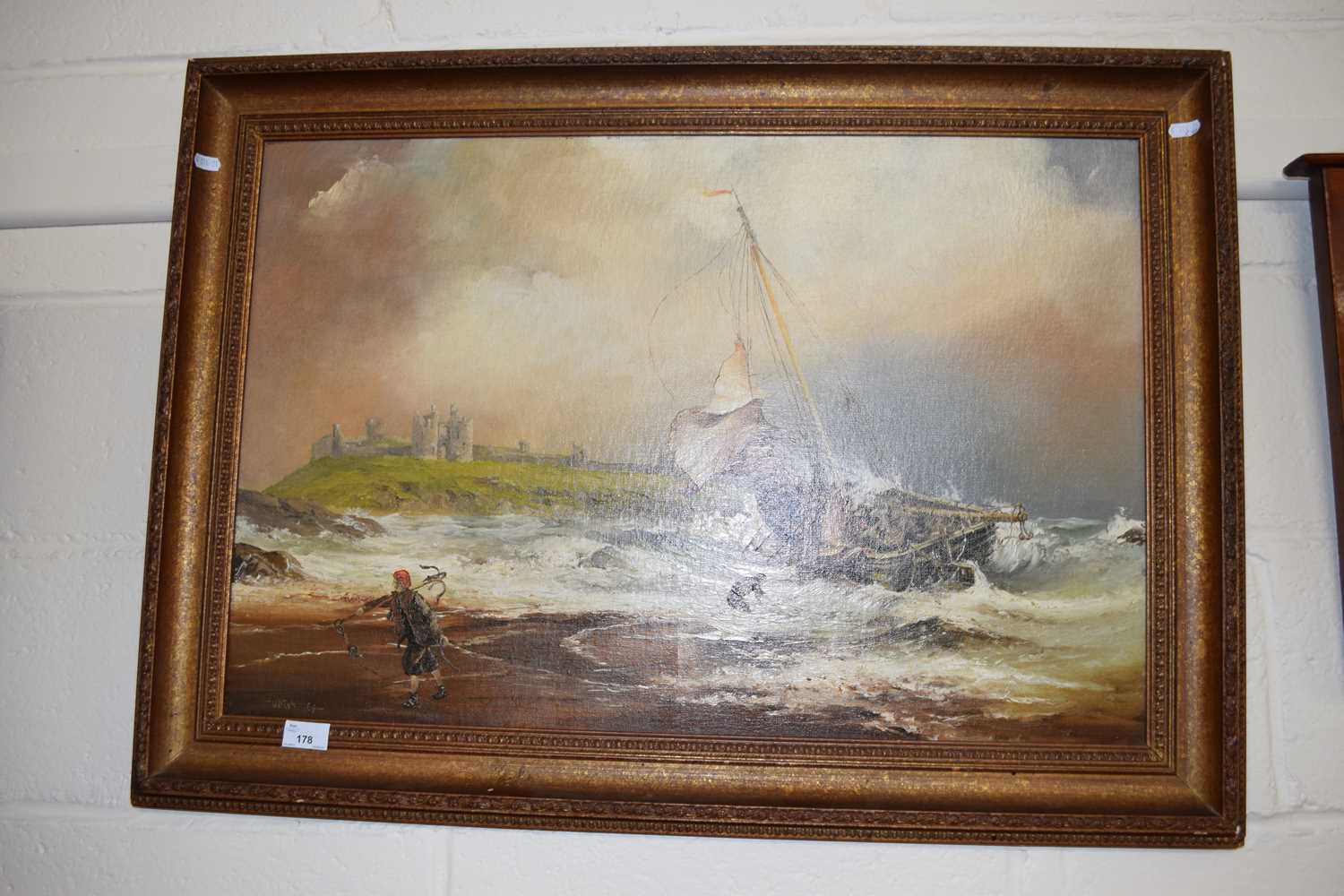 20th Century school study of a ship on rough seas, oil on canvas, indistinctly signed