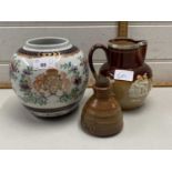 Samson porcelain ginger jar together with a Royal Doulton harvest jug and a further small pottery