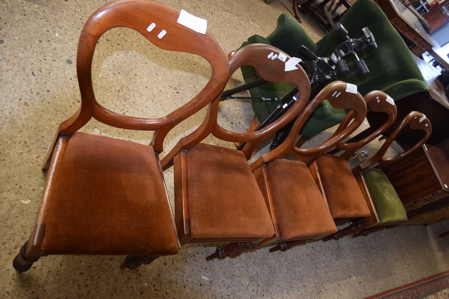 Set of five Victorian balloon back dining chairs