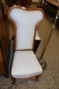 Late Victorian walnut framed high back nursing chair with cream upholstery