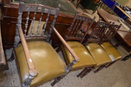 Set of four Victorian Gothic Revival dining chairs with spindle backs