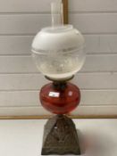 Late 19th Century oil lamp with ruby glass font
