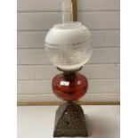 Late 19th Century oil lamp with ruby glass font