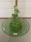 Uranium glass centre piece with figural detail