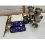 Mixed Lot: Silver plated coffee spoons, various condiment items, glove stretchers, small silver