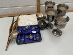 Mixed Lot: Silver plated coffee spoons, various condiment items, glove stretchers, small silver