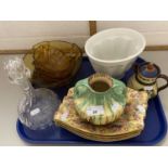 Mixed Lot: Royal Winton Sunshine pattern plates, amber glass bowls, a Wade Heath vase etc