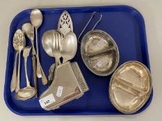Mixed Lot: Various silver plated wares including assorted cutlery, a miniature piano, small