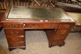 Reproduction leather topped twin pedestal office desk, 122cm wide