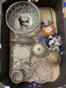 Box of various preserve pots, glass bowl etc