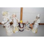 A group of various assorted continental figures, lustre finish sugar caster etc