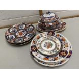 Mixed Lot: Various ceramics to include a pair of Imari type plates, an iron stone sauce tureen and