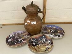 Mixed Lot: Copper jug and Davenport plates decorated with sheep dogs