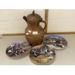 Mixed Lot: Copper jug and Davenport plates decorated with sheep dogs