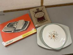 Mixed Lot: John Players cigarette album, various serving plates, a steel cheese and biscuit server