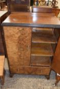 Art Deco style walnut veneered two door one drawer side cabinet with shelved interior