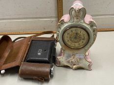 Porcelain cased mantel clock and a Kodak camera