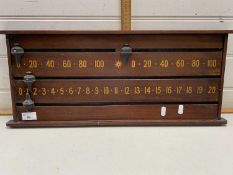 Vintage wooden snooker score board, approx 28 inches wide