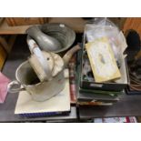 Mixed Lot: Brass planter, watering can, buttons etc
