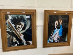 Two framed reproduction photographs of Jimmy Hendrix