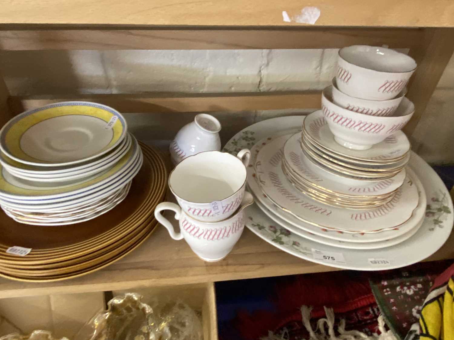 Mixed Lot: Royal Stafford Lyric pink and gilt decorated tea wares, floral decorated charger,