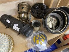 Mixed Lot: Vintage car lamps, AA badges etc