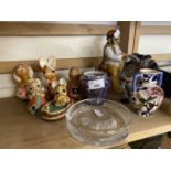 Mixed Lot: A Scottie dog glass ashtray, ceramics, novelty rabbit figures etc