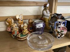 Mixed Lot: A Scottie dog glass ashtray, ceramics, novelty rabbit figures etc