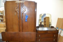 An oak veneered double door wardrobe, headboard and dressing chest (3)