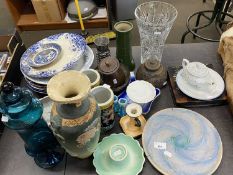 Mixed Lot: Cut glass vase, dinner wares, metal wares etc