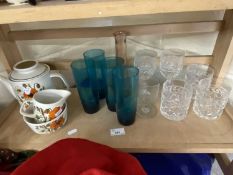 Mixed Lot: Green drinking glasses, clear tumblers coffee wares etc