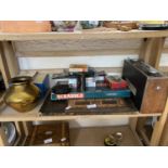 Mixed Lot: Brass vase, cribbage board, scrabble, vintage radio etc