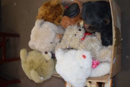 Box of various assorted teddy bears