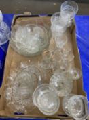 Quantity of assorted glass ware to include dessert dishes, fruit bowls, decorated drinking glasses