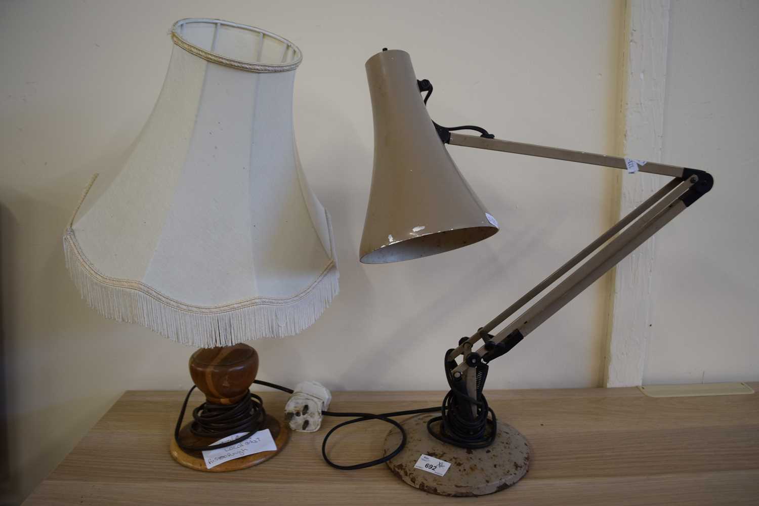 A turned wooden table lamp together with a vintage anglepoise lamp