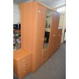 Teak finish four piece bedroom suite together with a small pine shelf (5)
