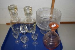 Tray containing a quantity of glass wares including two decanters and a glass bowl