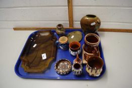 Tray containing a quantity of ceramics and other items, small metal dish, Cloisonne type vase etc