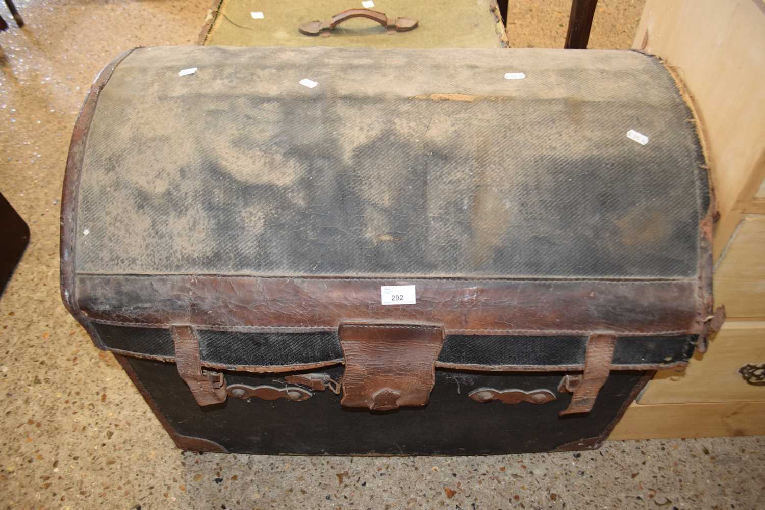 Leather and canvas bound domed trunk