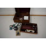 A rosewood jewellery box and a small quantity of jewellery