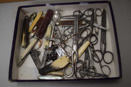 Quantity of assorted scissors and penknives and a Stanhope pig charm