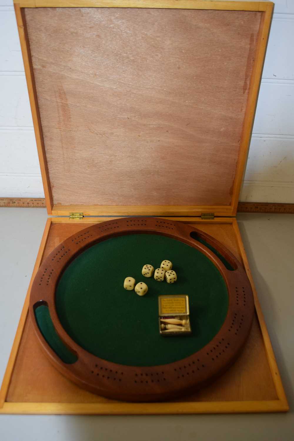Boxed backgammon type board with dice